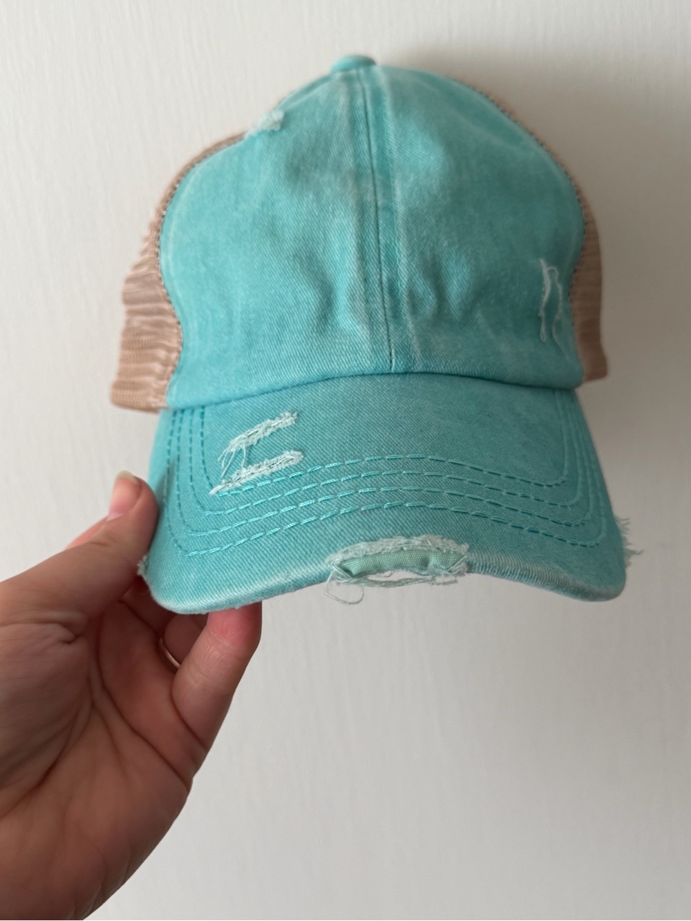 Women’s Turquoise Distressed Trucker Cap